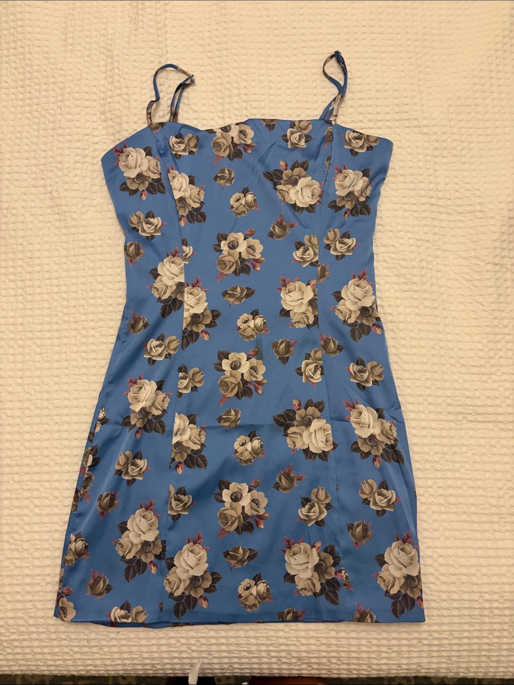Blue Floral Slip Dress with Spaghetti Straps